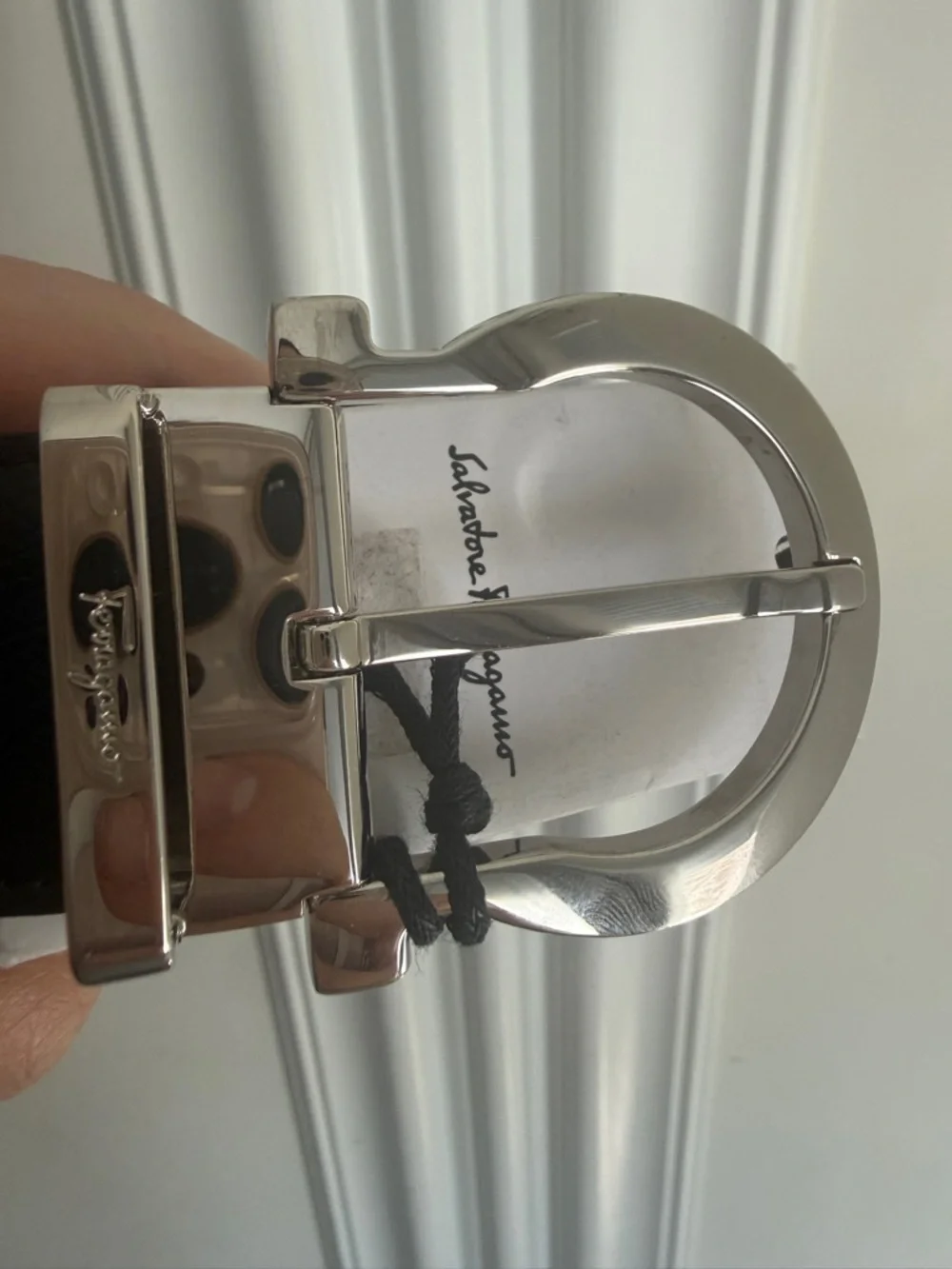 Salvatore Ferragamo Black Leather Belt with Silver Gancini Buckle